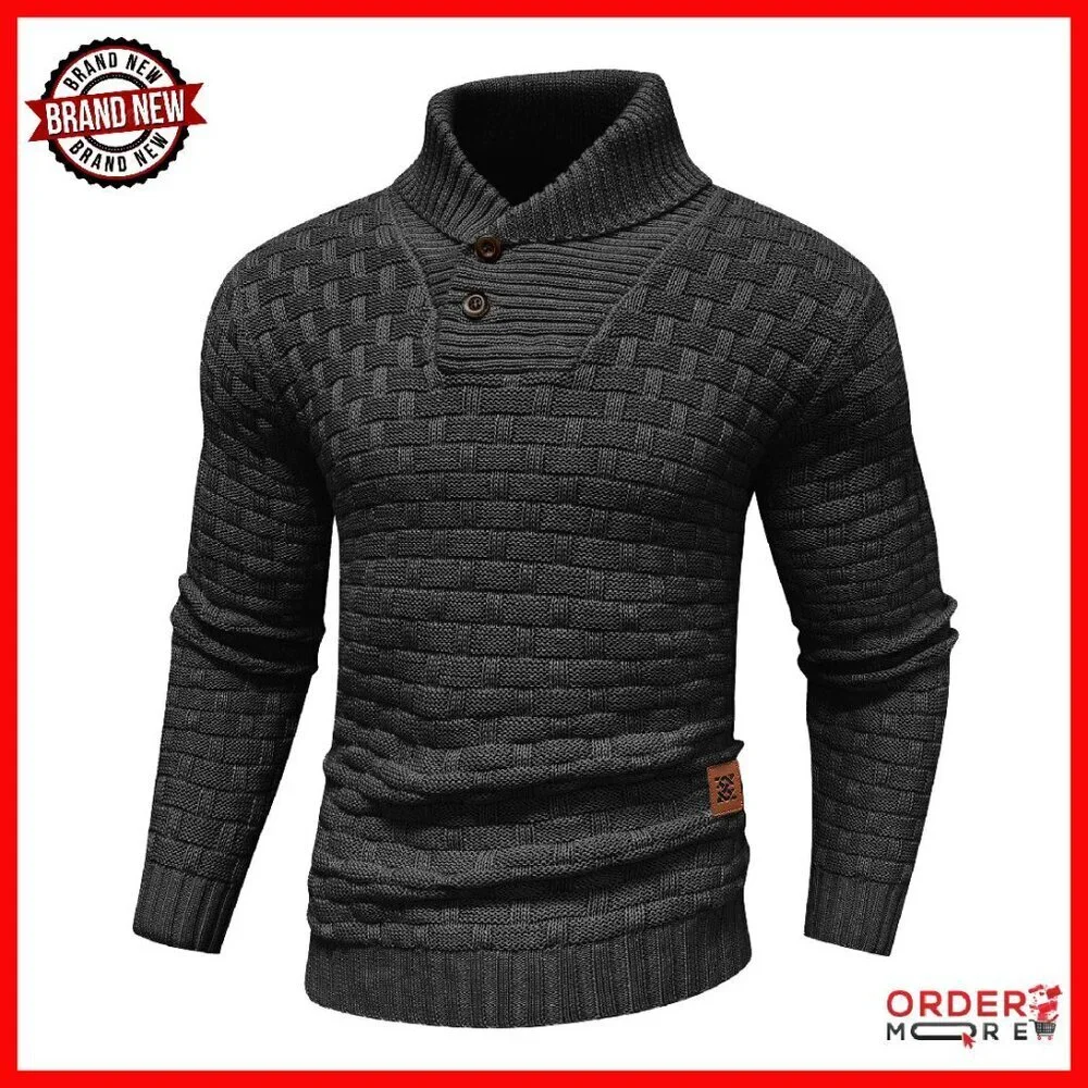 Men's Turtleneck Sweater Shawl Collar Cable Knit Pullover Regular Fit